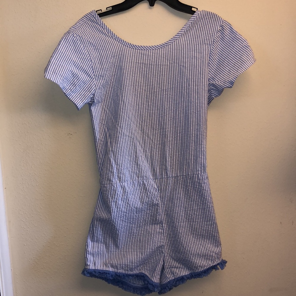 7 for all Mankind Romper Girls XL Light Blue Stripe 🤩 K1